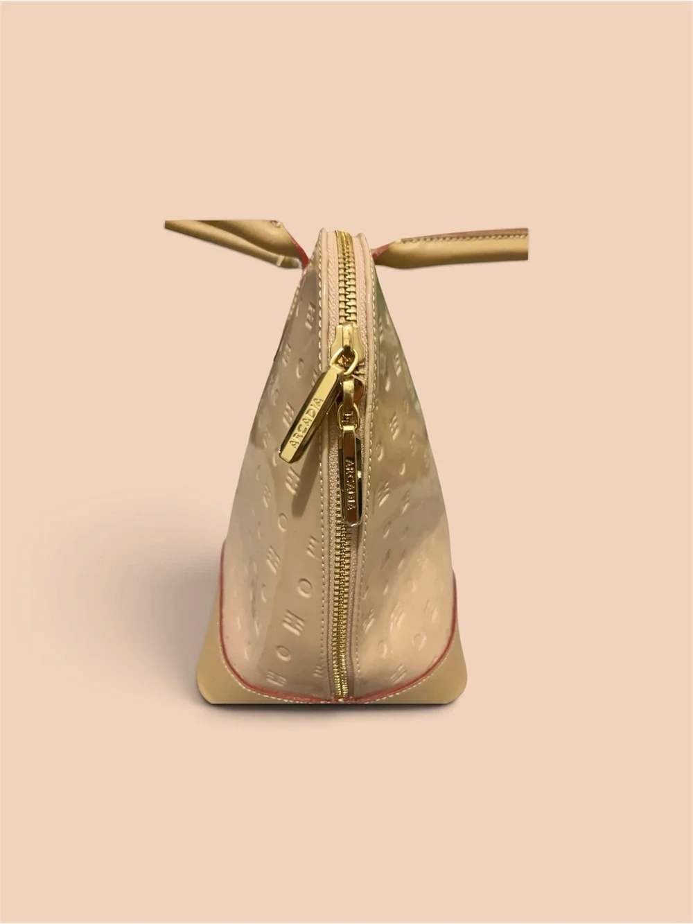 Arcadia Italy Blush Beige Embossed Monogram Patent Leather Dome Satchel NWT